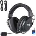 Redragon H858 3-Mode Wireless Gaming Headset, 7.1 Surround Sound, 53 mm Drivers, Memory Foam Ear Pads, Detachable Noise-canceling Microphone, Over-Ear Headphones Works for Mobile, PC/PS5/NS (Gray)