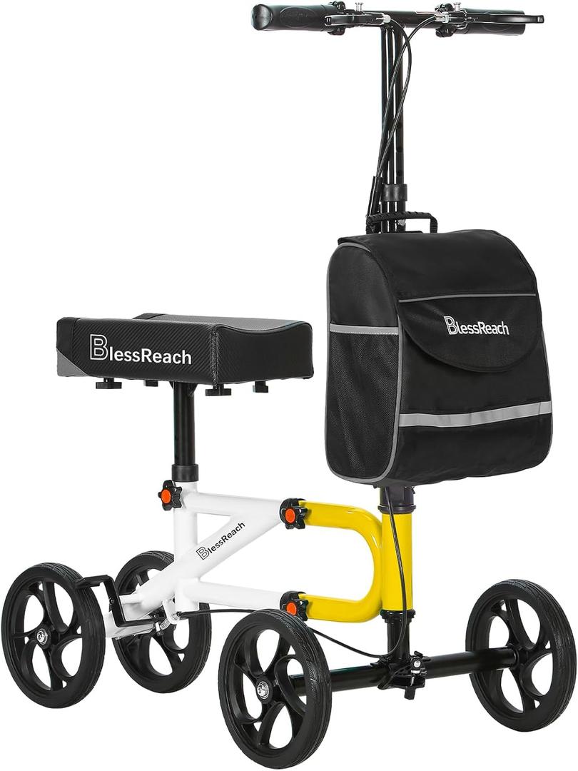 BlessReach Economy Knee Scooter Steerable Knee Walker for Foot Injuries Compact Crutch Alternative with Dual Braking System (Yellow)
