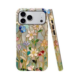 Case Compatible with iPhone 17 Pro Max,Fall Prevention Bright Hybrid 2-Layer Hard Shell Phone Case for Girls Boys,Stained Glass Bloom Flower