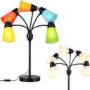 Hamucd Tree Table lamp, Multi Head Medusa 5 Light Adjustable Gooseneck Corner Lamp, Rustic Kids Bedside Reading Lamp with Fun Light Multicolored Shades for Bedroom, Living Room, Office, STR-DL-0027 (Black)