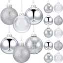 Civaner 16 Pack Silver Mercury Glass Christmas Ball Ornaments, 2.36'' Glitter Glass Christmas Ball Ornaments Glitter Large Balls Tree Decoration for Xmas Tree Decor Shiny Decorative Hanging Ornament