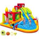 MIRUNAIR Inflatable Bounce House with Slides, Inflatable Water Slide for Kids Backyard, Bounce Water Prak with Air Blower, Splash Pool, Water Cannon, Climbing Wall, Outdoor Backyard Water Park
