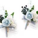 Ling's moment Boutonniere for Men, 2pcs Groom Groomsmen Guest Boutonniere, Artificial Flowers for Wedding/Prom/Homecoming, etc.Light Blue White