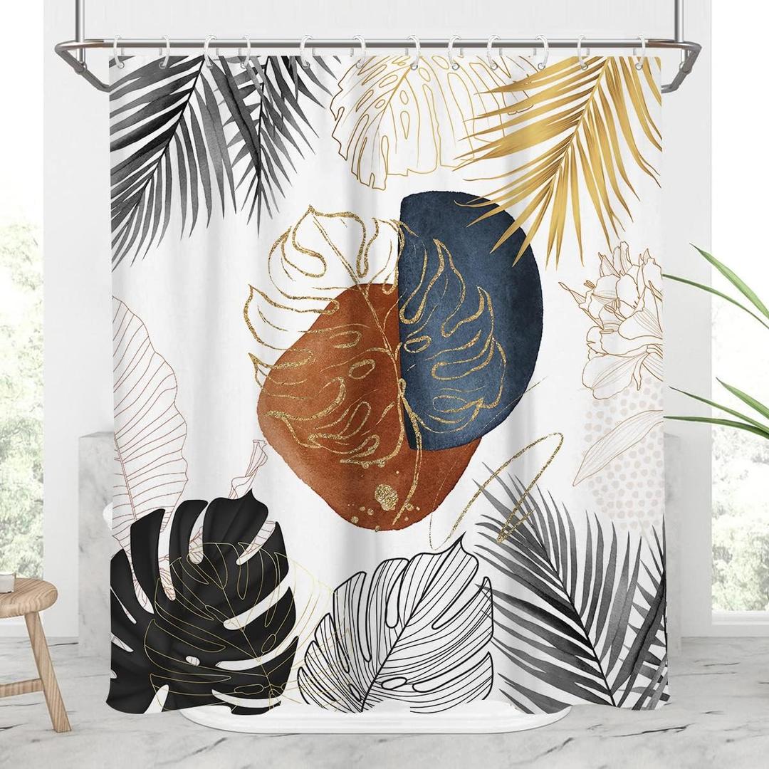 AAtter Boho Shower Curtain Modern Abstract Mid Century Colorful Floral Fun Cute Cool Tropical Neutral Bohemian Leaf Retro Vintage Plant Home Bathroom Decor Bathtub Set with 12 Hooks, 60x72 Inch, Funky (Orange and Navy)
