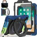 ROISKIN iPad 6th 5th Generation Case 9.7 Inch, Pro 9.7, Air 2 with 360 Kickstand Hand Strap [Screen Protector, 15ft Drop Protection]Heavy Duty Air 2 /Pro 9.7 / iPad 6th 5th Gen Case for Kids Women Men (Black+blue)