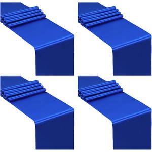 SiinvdaBZX 4 Pcs Royal Blue Satin Table Runner 12 x 108 inches Long, Bright Smooth Satin Wedding Table Runner Decorations for Birthday Parties, Buffet, Banquets, Graduations, Engagements
