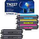 TN227 High Yield Toner Cartridge 5 Pack, Compatible for Brother TN227 TN223 with MFC-L3770CDW HL-L3270CDW HL-L3210CW HL-L3230CDW HL-L3230CDN HL-L3290CDW MFC-L3710CW MFC-L3750CDW, TN-227BK/C/M/Y
