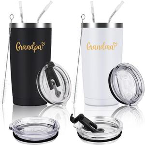 Lifecapido Grandparents Gifts, Grandma and Grandpa Travel Tumbler Set, Christmas Birthday Gifts for Grandparents Grandma Grandpa from Grandkids Grandchildren, 20oz Stainless Steel Insulated Tumbler (2 Black&White)