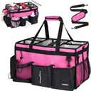 Extra-Large Cleaning Caddy With Detachable Divider,Cleaning Caddy For Cleaning Supplies,19.69" X 11.42" X 11.42" Large Cleaning Supply Caddy With Adjustable Shoulder Strap & Waist Belt For Cleaners (Rose Pink)