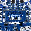 Graduation Decorations 2026 Blue Class of 2026 Congrats Grad Backdrop Door Banner Tablecloth Balloons Cake Topper Honeycombs Hanging Swirls for Graduation Party and High School College Celebrations