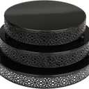 3 Piece Cake Stands Set 16'' 14'' 12'' Round Metal Cake Stands Cupcake Stand Riser Pastry Candy Display Plate for Dessert Table Wedding Event Birthday Anniversary Party (Black)