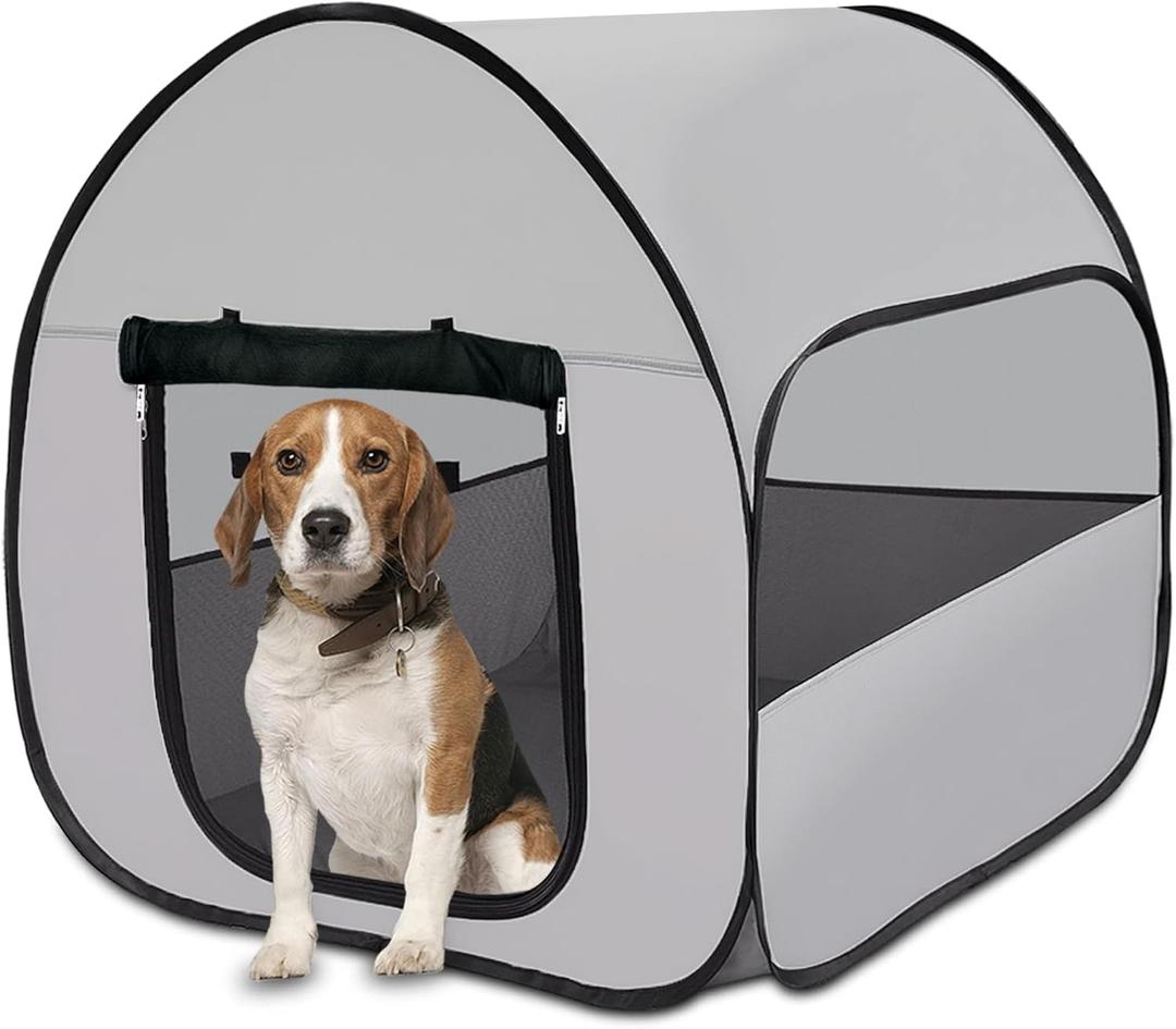 LUCKITTY Pop-Up Dog Kennel Enclosure Large - Portable Outdoor Pet Crate with Carry Bag, Waterproof Travel Carrier for Car, Camping Home, Grey
