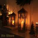 NEEDOMO Christmas Decorations Outdoor&Indoor, 17''/12'' Metal Candle Lantern Decor,Christmas Lanterns with Snowflakes Stars and LED Candle for Home Porch Patio Table Centerpieces, Xmas,No Glass