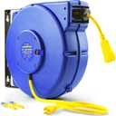 Goodyear Retractable Extension Cord Reel  Heavy-Duty Commercial Cable with Triple Tap Connector, Auto-Rewind & Wall/Ceiling Mountable (Enclosed, 12AWG x 65 ft)