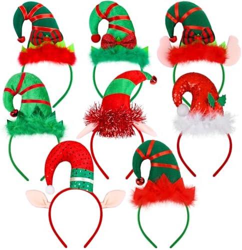 Aodaer 7 Pack Christmas Headbands Cute Elf Hat Costume Headwear Christmas Hair Hoop for Christmas Party Holiday Favors Elves Party Decoration
