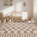 GarveeHome 810 Area Rugs for Living Room,Modern Brown Checkered Rug,Geometric Tan Brown Print Non-Slip Washable Farmhouse Checkerboard Rugs for Bedroom Dining Room Office