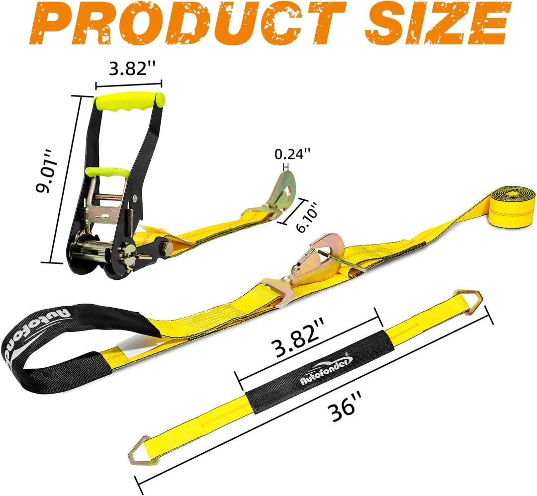 Heavy Duty Car Tie Down Straps for Trailers Kit 2 Pack 2"x120" Ratchet Straps + 2"x36" Axle Strap 10,000lb Break Strength Tire Straps for Trailers, Trucks, UTVs & Cargo Snap Hooks