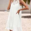 ZESICA Women's 2025 Summer Halter Chiffon Mini Dresses Sleeveless Hollow Out A Line Flowy Ruffle Beach Vacation Sundress (White, XL)