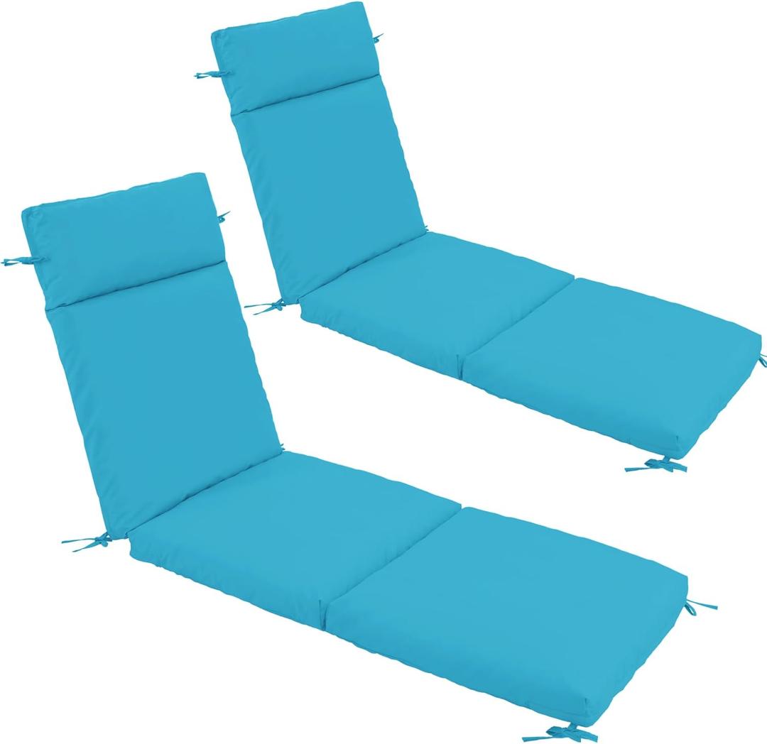 Chaise Lounge Cushion 72x21x3 Inch ?Set of 2 Outdoor Lounge Chair Cushions, Lounger Pad Replacement with Fade-Resistant, Removable & Machine-Washable Covers, Ideal for Patio Chaise Chairs, Teal