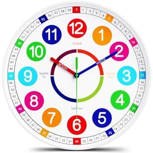 Kids Wall Clock - Non-Ticking, Battery-Operated Time Teaching Clock for Kids, Ideal for Children’s Bedrooms, Playrooms, and Stylish Home Décor – White, 12 Inch