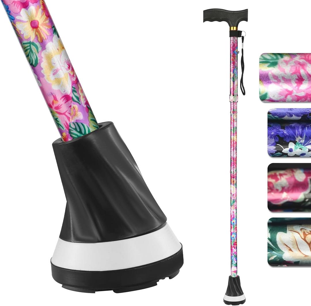 All Terrain Walking Cane for Man/Woman - Adjustable Shock Absorption Cane with Floral Surface Print, Canes for Women, Canes for Women for Stability - Lightweight Senior Balance Support Cane