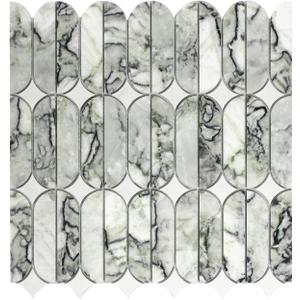 Modern Design Natural White and Gr EEN Marble Mosaic Tile Bathroom Floor Wall Tiles Graphic Design Wall Floor Backsplash Water-Jet Mosaic Tiles for Kitchen 4.78 Square Feet