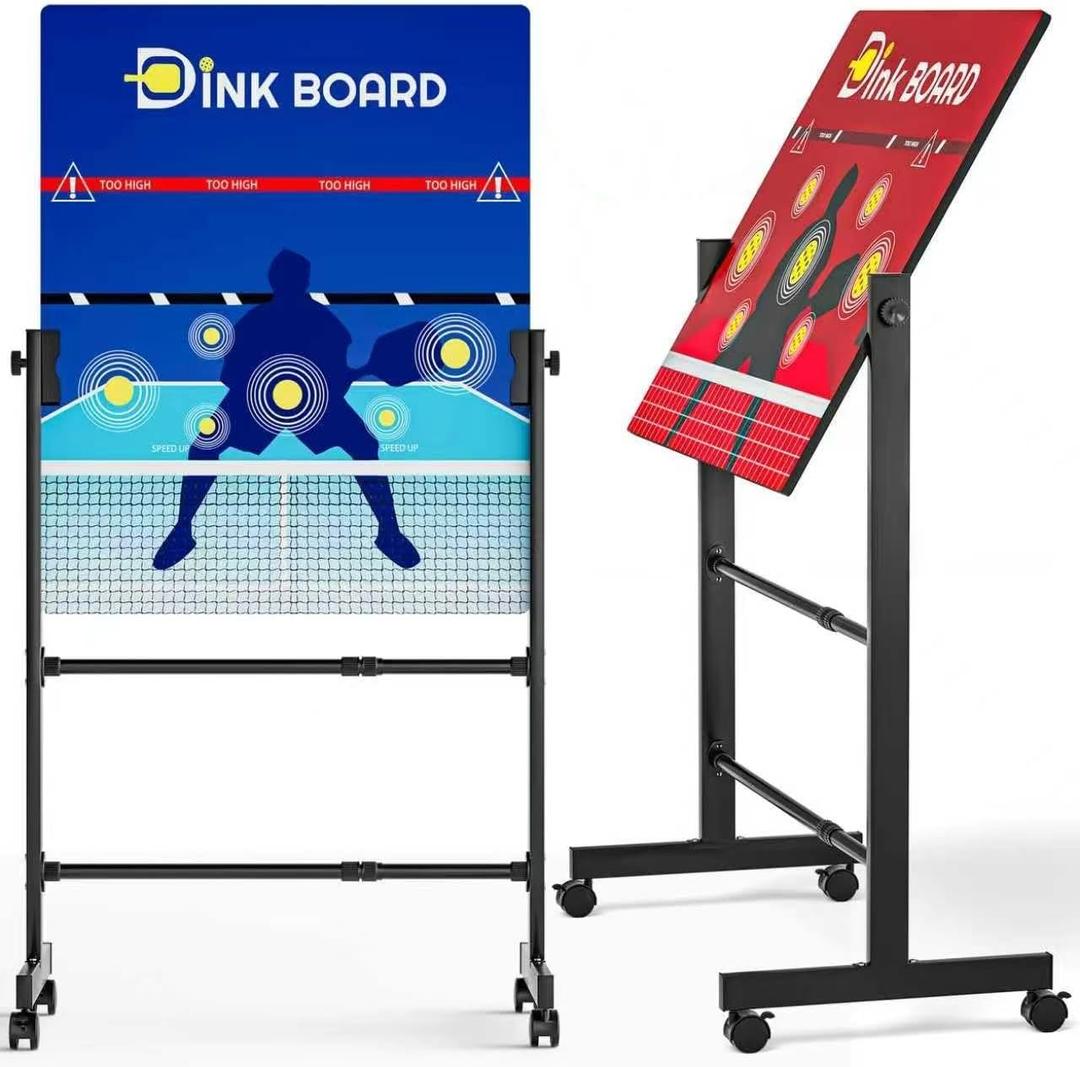 Pickleball Practice Board,Dual-Sided Rebounder Dink Board with Stand,Height-Adjustable Portable Pickleball Solo Training Tool,Volley & Baseline Pickleball wall Indoor/Outdoor Use, One Size