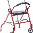 Drive Medical 1239RD Foldable Rollator Walker with Seat, Red, 1 Count (Pack of 1)