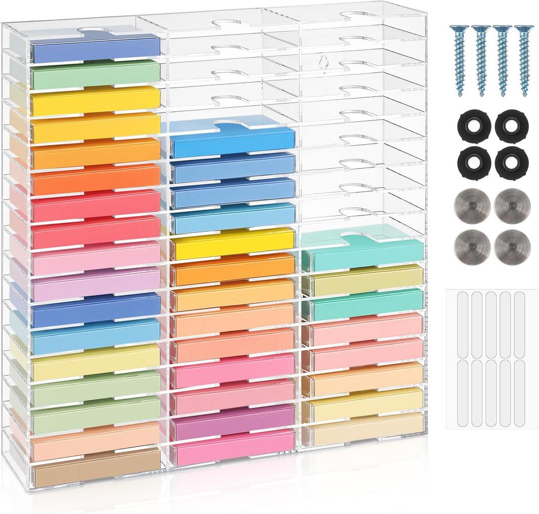 51 Slot Clear Acrylic Cassette Tape Storage for Easy Sorting and Organizing of Cassette Tapes, Stamp Pads, Playing Cards, Card Decks and More, Holder for Desktop, Wall Mounted