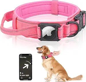 Tactical Airtag Dog Collar with Air Tag Holder Case - Heavy Duty Dog Collar for Extra Large Dogs, Adjustable Military Collars with Handle - Perfect Collars for Training, Walking, or Hunting XL (XL(20"-23.5"), Purple Camo)