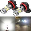 PHINLION H8 H11 LED Fog Light Bulbs or DRL, 3200 Lumens Super Bright 6000K Xenon White, Non-polarity 3030 30 SMD Chips 12V H16 H11LL Fog Lights Replacement for Cars, Pack of 2