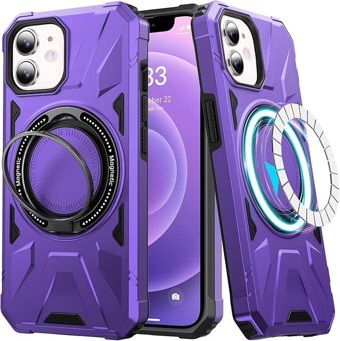 LUMARKE Strong Magnetic for iPhone 12 Pro Max Case - Military-Grade Drop Tested - Built-in Kickstand Shockproof Protective Phone Cover 6.7 for Women Girls - Purple