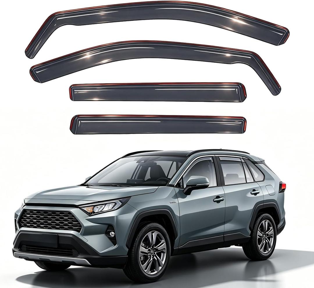 Durable in Channel Rain Guards Fit for 2019 2020 2021 2022 2023 2024 2025 RAV4 Extra Accessories,Smoke Tinted Side Window Wind Deflectors,Vent Window Visors,Acrylic(4pcs Set)