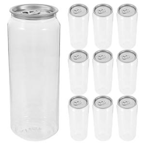 OUNONA 10pcs Clear Beverage Cans Portable Canned Drink Bottles with Tab for Juice Soda Milk Tea Coffee - 500ml Empty Reusable Beverage Storage Jars with Leak-Proof Seal