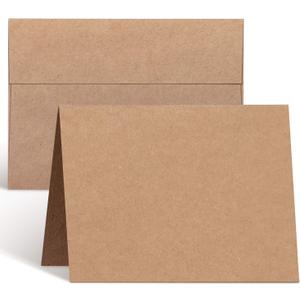 Ohuhu Blank Brown Kraft Cards and Envelopes 100 Pack - 4.25" x 5.5" Folded Cardstock Paper and A2 Envelopes for DIY Greeting Cards Wedding Birthday Invitations Thank You Cards and All Occasions