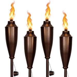 Garden Torches for Outside -Deco Home Pack of 4 Metal Garden Torches Citronella Oil for Outdoor Ambiance - Decorative and Functional Citronella Torches for Patio, Lawn, and Backyard- Bronze