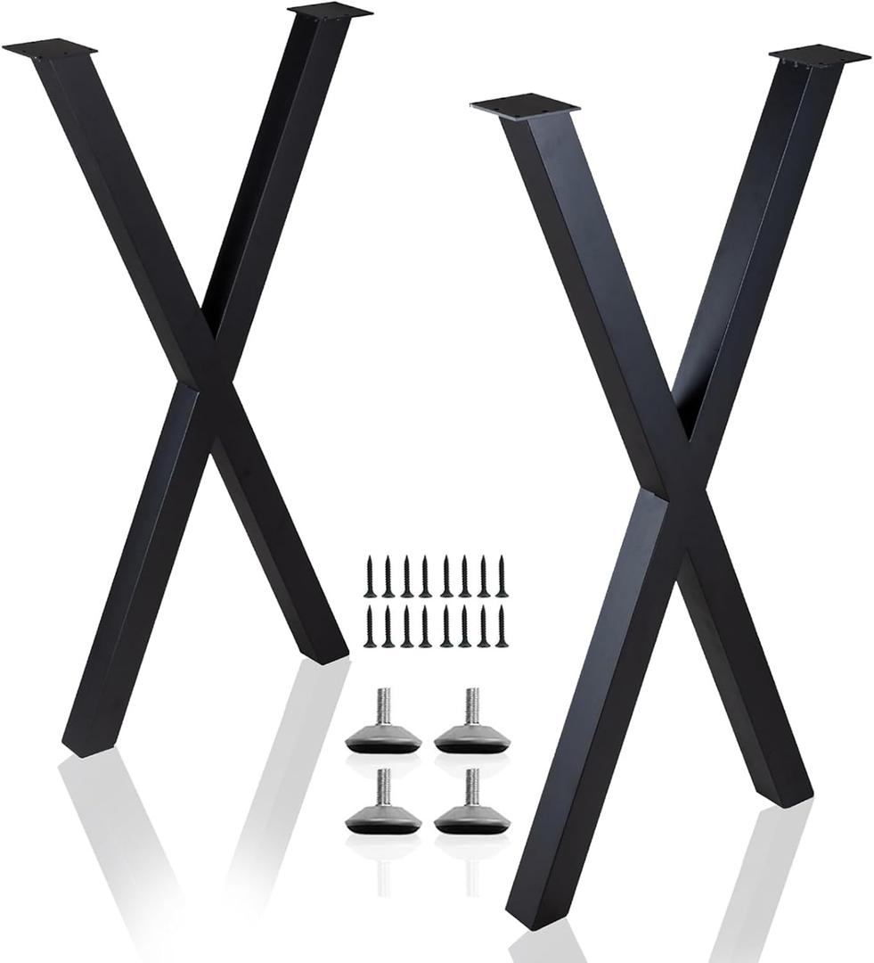 Taelakeni 40 Inch Table Legs Metal Desk Dinning Bar Table Legs with Adjustment Feet Pads, Set of 2 (Black)