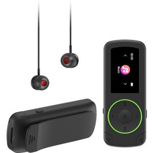 64GB Sport Clip on MP3 Player with Bluetooth- Superlight Music Player with Clip and Earphones, MicroSD Support, A-B Repeat, Shuffle Playback for Running, Cycling, Hiking, Climbing and Yoga (green)