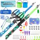 Kids Fishing Pole, Portable Telescopic Kids Fishing Poles for Boys and Girls, Fishing Rod and Reel Combo Kit with Tackle Box, and Fishing Net, Best Fishing Pole for Toddler Youth (Blue+Green)