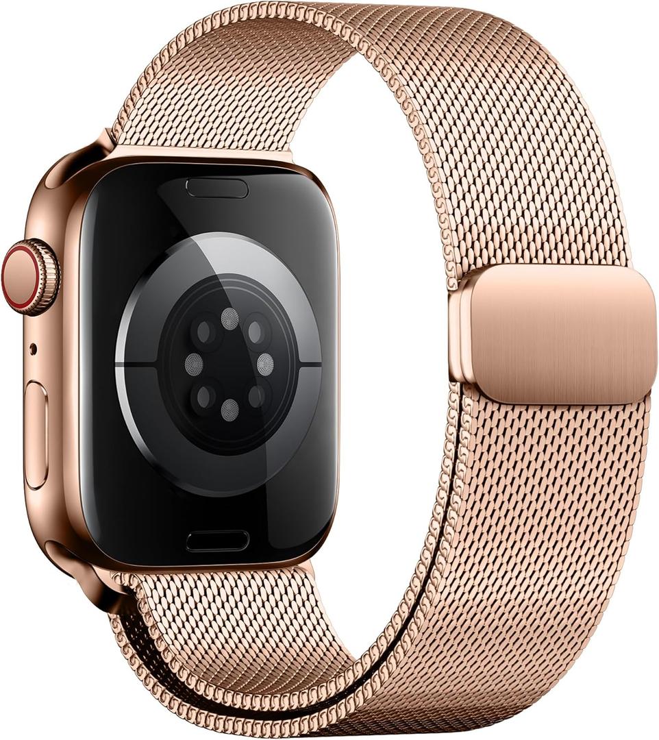 Compatible for Apple Watch Band , Stainless Steel Magnetic Absorption Strap Metal Mesh Wristband Sport Loop for iWatch Strap 38 mm 40mm 42 mm 44mm Series 6/ SE/ 5/ 4/ 3/ 2/ 1 (Rose Gold, 42MM/ 44MM)