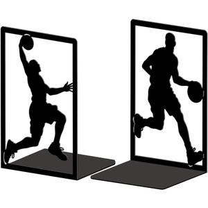 Peacoblue Metal Bookends for Shelves, Modern Decorative Heavy Duty Study Book Ends Stoppers for Office, Desk, Shelf, Room 5.3"x4.3"x7.9" Cast Iron Simple Tall Bookends 1 Pair (Basketball)