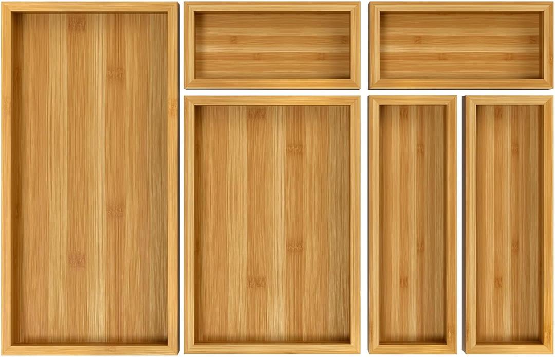 MaxGear Bamboo Kitchen Drawer Organizer, 18x12x2 Inches with 6 Adjustable Compartments, Utensils Cutlery and Flatware Storage for Silverware and Kitchen Accessories