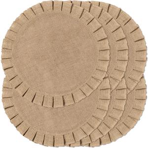 Round Burlap Placemats Set of 6 Jute Rustic Place Mats for Dining Tables Heat Resistant Natural Farmhouse Table Mats Decor for Thanksgiving (Brown)