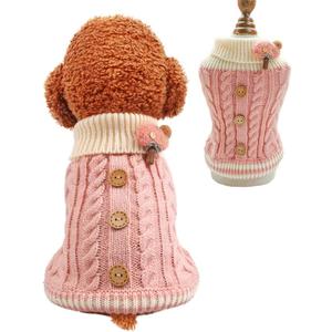 Knitted Dog Sweater for Small Dogs Cats Thick Warm Puppy Clothes Turtleneck Elastic Chihuahua Bulldog Dachshund Outfits(Small, Pink)
