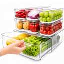 SMRCAD Fridge Organizers and Storage, A Clear Pull-out Drawer Container and 5 Pack Organizer Bins with Lids, Stackable Storage Containers for Fruits, Vegetables (Set of 6 (Includes drawer))