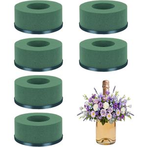 6 Pcs Mini Floral Foam Holder for Wine Bottle, Green Floral Foam Round with Plastic Base, Floral Arrangement Supplies for Wedding Party Table Wine Bottle Decor (6)