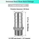304 Stainless Steel Hose Barb Fitting, 1" Barb to 3/4" NPT Male Thread, Barbed Hose Fittings for Air Water Fuel, 2 Pack