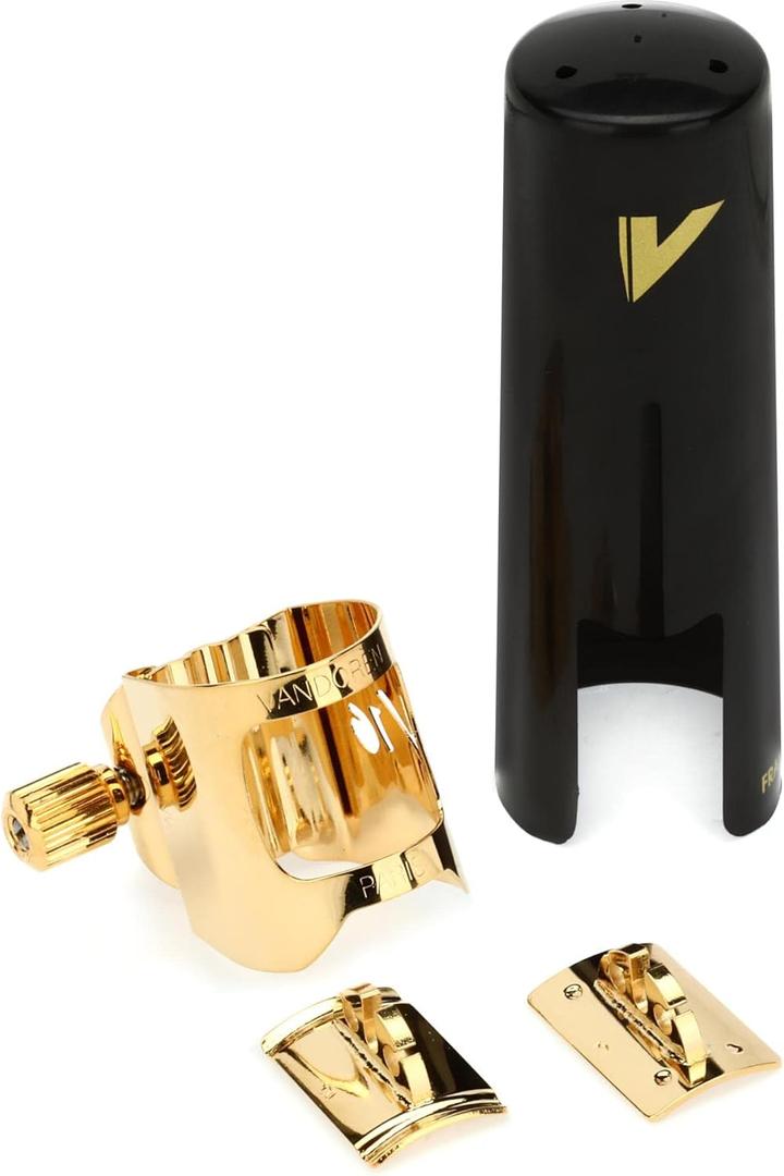 Vandoren LC080P Optimum Ligature and Plastic Cap for Metal Tenor Saxophone Gilded with 3 Interchangeable Pressure Plates, Black
