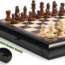 VAMSLOVE Wooden Chess Checkers Game Set 15.5" Large Size Board w/Storage Drawers, Weighted Chess Pieces - 2 Extra Queens 3" King, Gift for Birthday Housewarming Retirement - Black