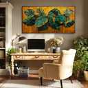 SOUGUAN Canvas Print Wall Art Green Gold Tropical Palm Leaves Nature Wilderness Illustrations Modern Art Rustic Wall Decor Pictures Artwork 24"x48" for Living Room